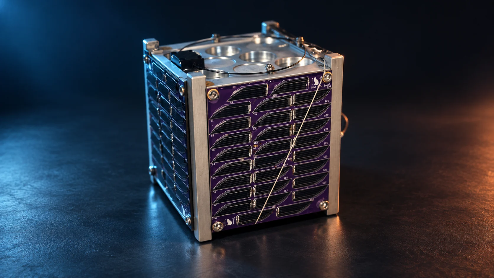 Editorial visualization based on a photograph of LEOPARDSat-1 spacecraft hardware
