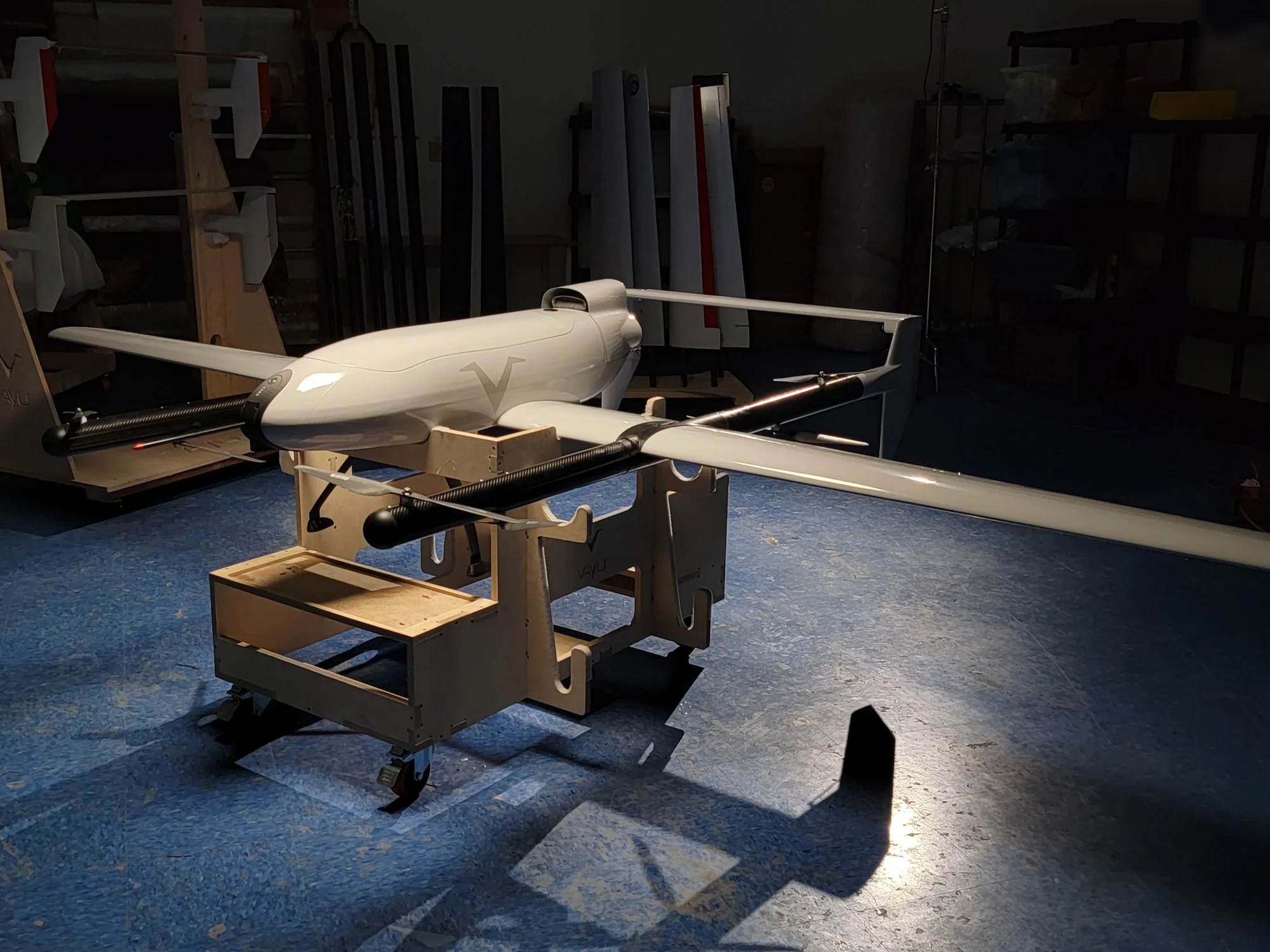 G1 autonomous aircraft on a fixture in the engineering shop
