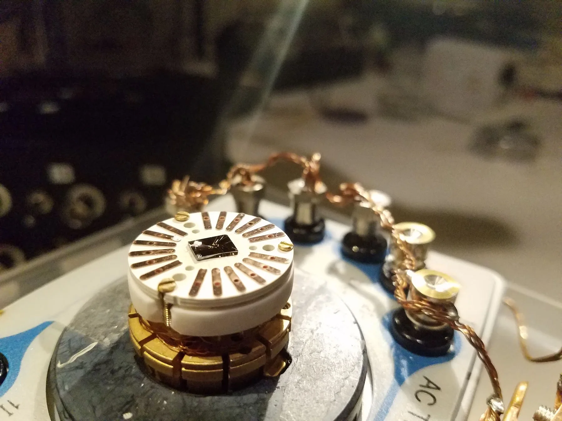 Research sample mounted on a wired measurement stage